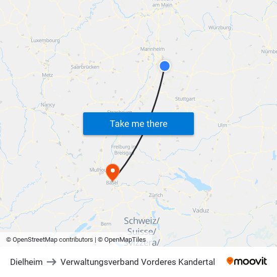 Dielheim to Verwaltungsverband Vorderes Kandertal map