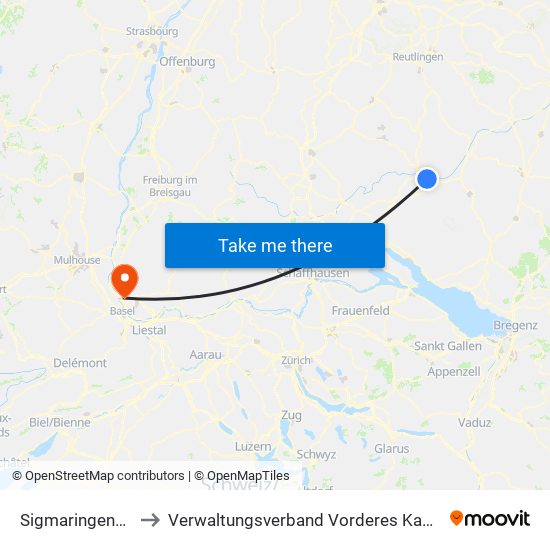 Sigmaringendorf to Verwaltungsverband Vorderes Kandertal map