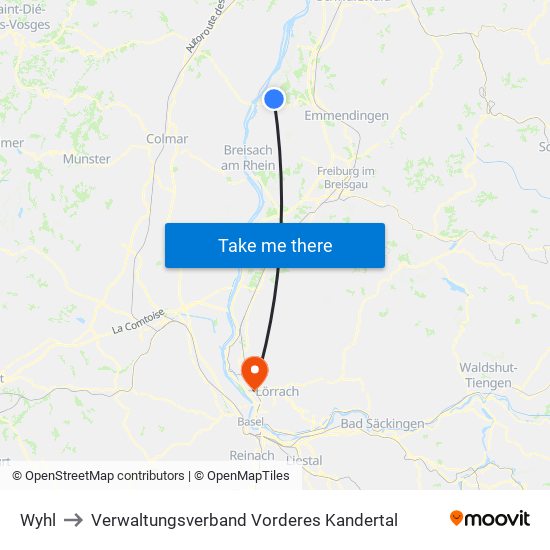 Wyhl to Verwaltungsverband Vorderes Kandertal map
