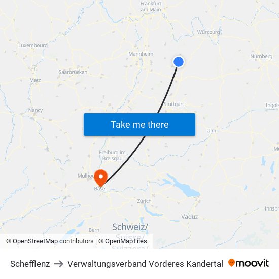 Schefflenz to Verwaltungsverband Vorderes Kandertal map