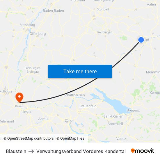 Blaustein to Verwaltungsverband Vorderes Kandertal map