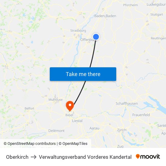 Oberkirch to Verwaltungsverband Vorderes Kandertal map