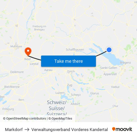Markdorf to Verwaltungsverband Vorderes Kandertal map