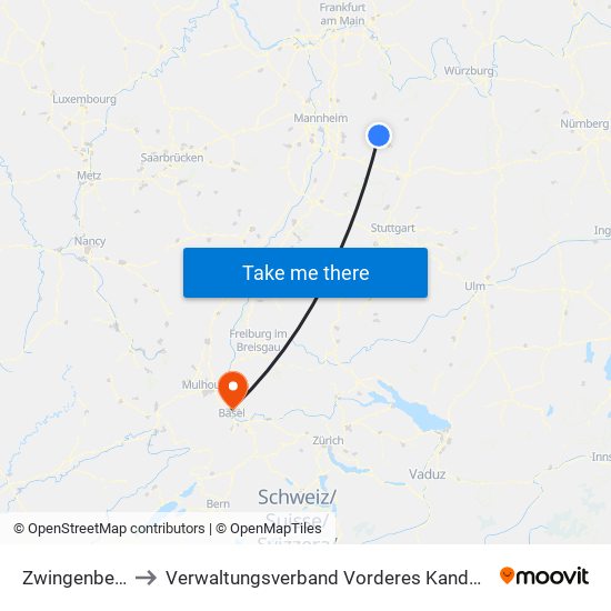 Zwingenberg to Verwaltungsverband Vorderes Kandertal map