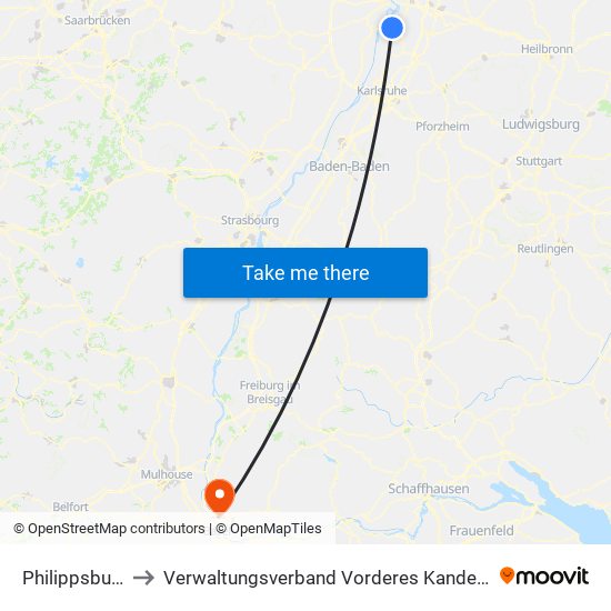 Philippsburg to Verwaltungsverband Vorderes Kandertal map