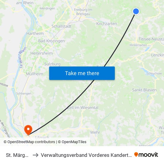 St. Märgen to Verwaltungsverband Vorderes Kandertal map