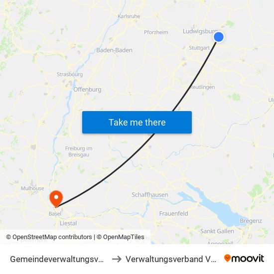 Gemeindeverwaltungsverband Winnenden to Verwaltungsverband Vorderes Kandertal map