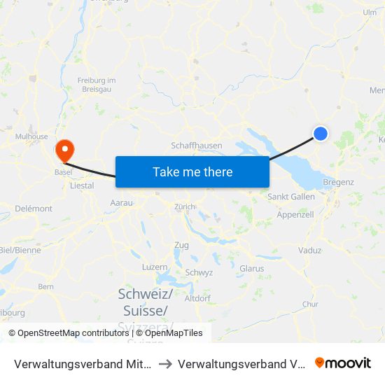 Verwaltungsverband Mittleres Schussental to Verwaltungsverband Vorderes Kandertal map