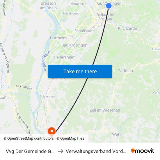 Vvg Der Gemeinde Gundelfingen to Verwaltungsverband Vorderes Kandertal map