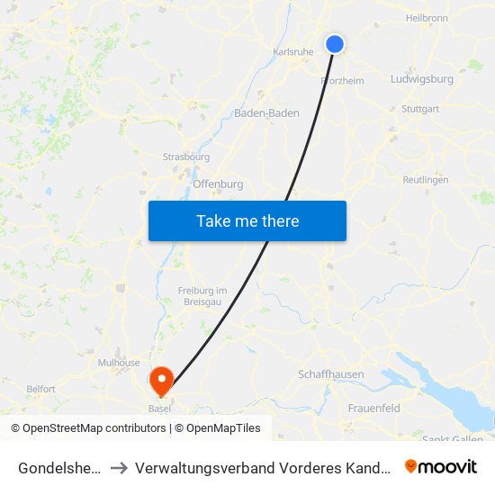Gondelsheim to Verwaltungsverband Vorderes Kandertal map