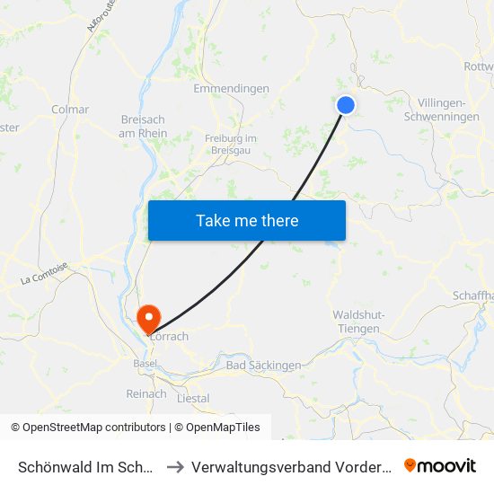 Schönwald Im Schwarzwald to Verwaltungsverband Vorderes Kandertal map