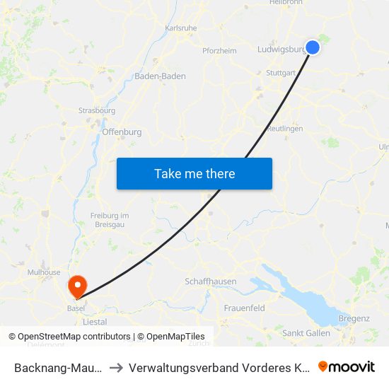 Backnang-Maubach to Verwaltungsverband Vorderes Kandertal map