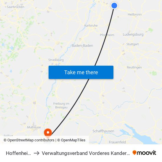 Hoffenheim to Verwaltungsverband Vorderes Kandertal map