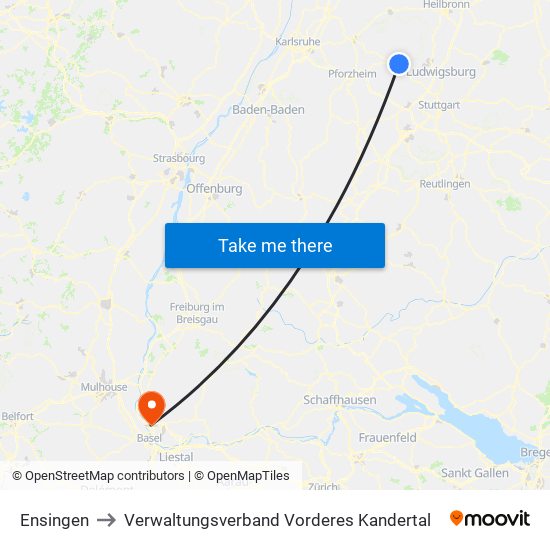 Ensingen to Verwaltungsverband Vorderes Kandertal map