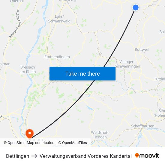 Dettlingen to Verwaltungsverband Vorderes Kandertal map
