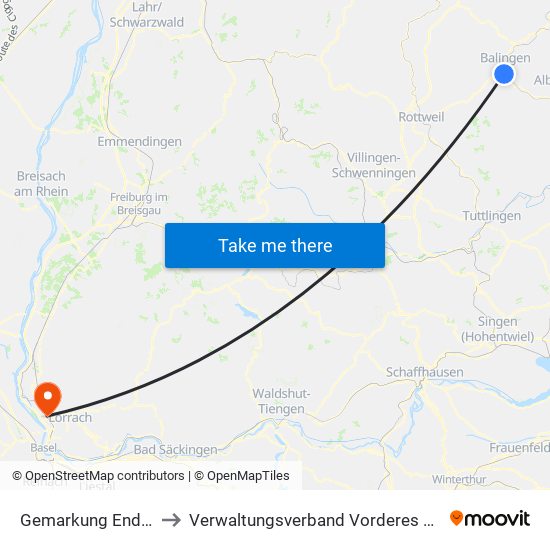 Gemarkung Endingen to Verwaltungsverband Vorderes Kandertal map