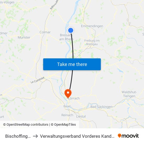 Bischoffingen to Verwaltungsverband Vorderes Kandertal map