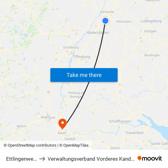 Ettlingenweier to Verwaltungsverband Vorderes Kandertal map