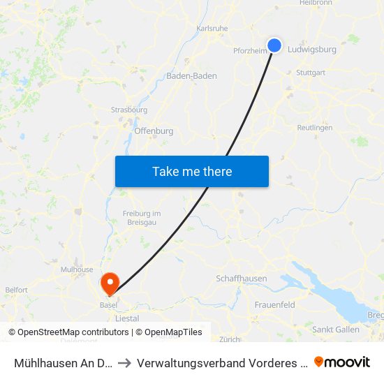 Mühlhausen An Der Enz to Verwaltungsverband Vorderes Kandertal map