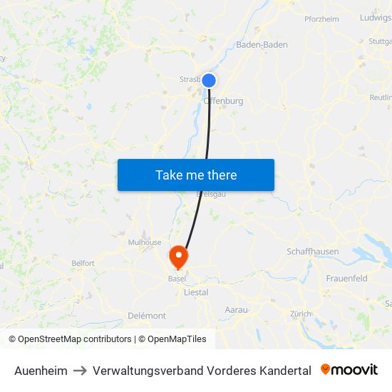 Auenheim to Verwaltungsverband Vorderes Kandertal map