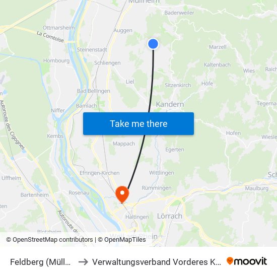 Feldberg (Müllheim) to Verwaltungsverband Vorderes Kandertal map