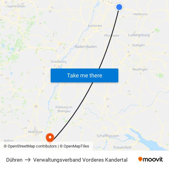 Dühren to Verwaltungsverband Vorderes Kandertal map