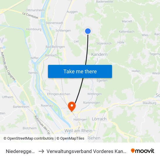 Niedereggenen to Verwaltungsverband Vorderes Kandertal map