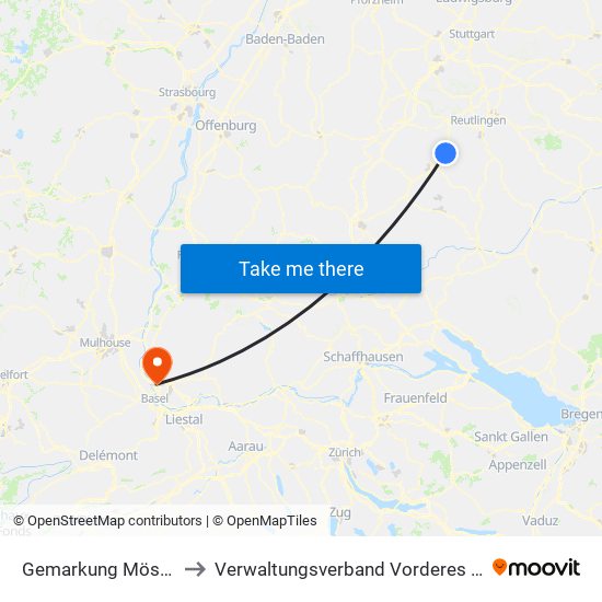 Gemarkung Mössingen to Verwaltungsverband Vorderes Kandertal map