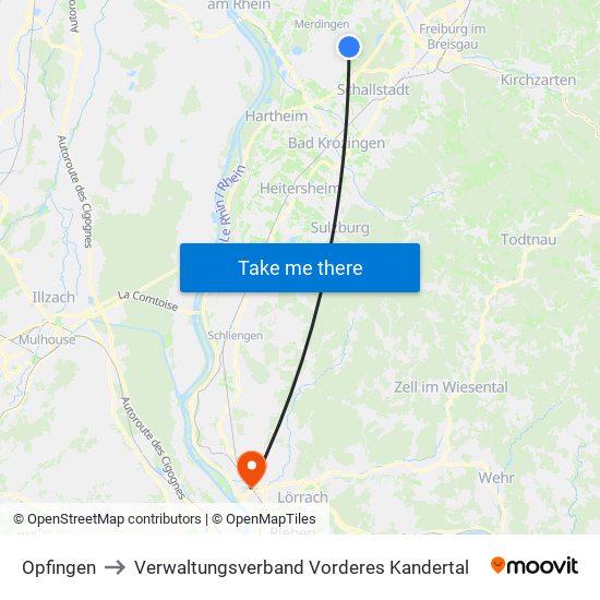 Opfingen to Verwaltungsverband Vorderes Kandertal map
