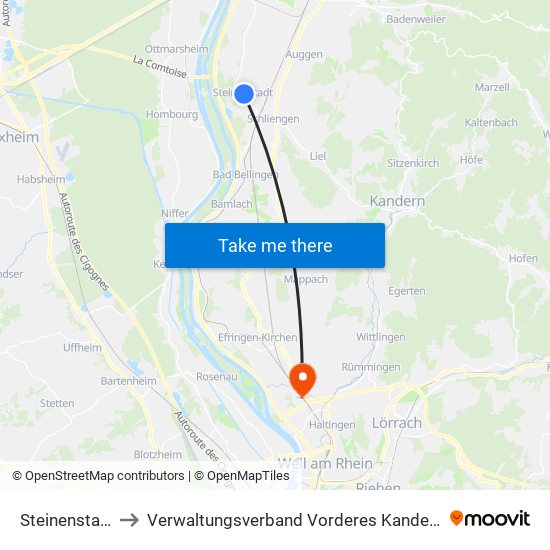 Steinenstadt to Verwaltungsverband Vorderes Kandertal map