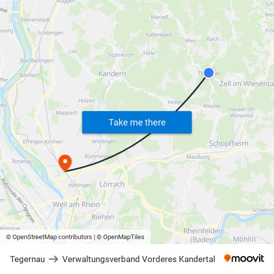 Tegernau to Verwaltungsverband Vorderes Kandertal map