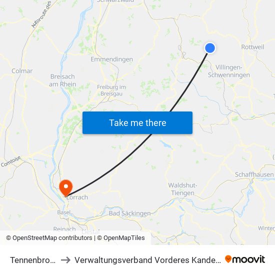 Tennenbronn to Verwaltungsverband Vorderes Kandertal map