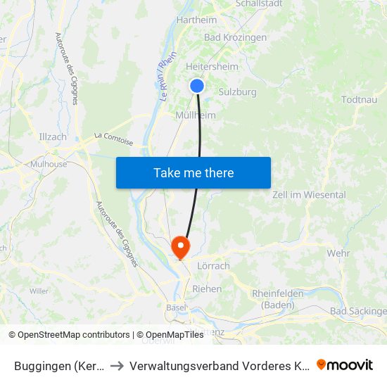 Buggingen (Kernort) to Verwaltungsverband Vorderes Kandertal map