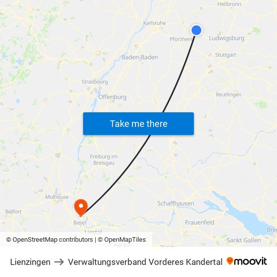 Lienzingen to Verwaltungsverband Vorderes Kandertal map