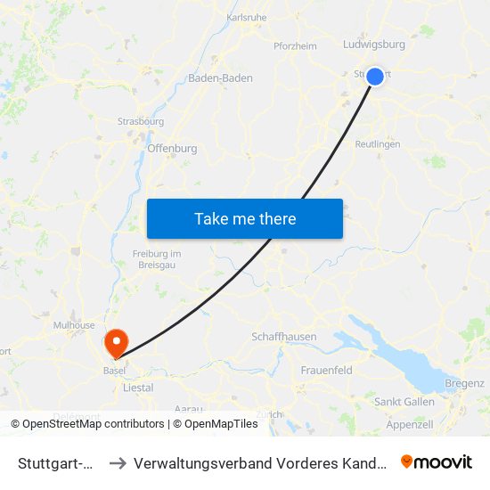 Stuttgart-Ost to Verwaltungsverband Vorderes Kandertal map