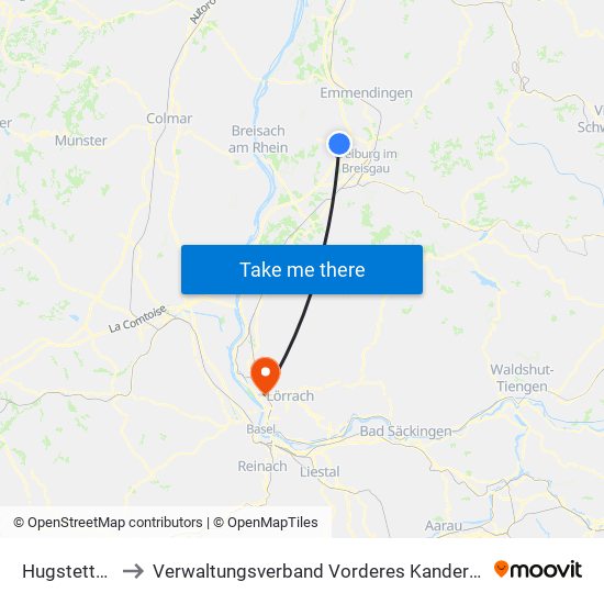 Hugstetten to Verwaltungsverband Vorderes Kandertal map