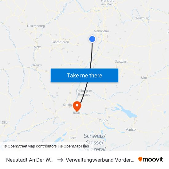 Neustadt An Der Weinstraße to Verwaltungsverband Vorderes Kandertal map