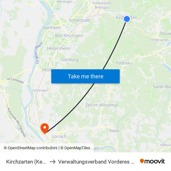 Kirchzarten (Kernort) to Verwaltungsverband Vorderes Kandertal map