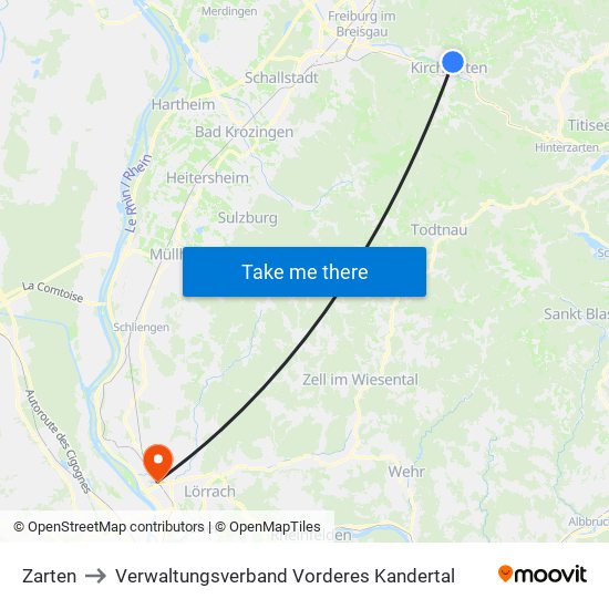 Zarten to Verwaltungsverband Vorderes Kandertal map