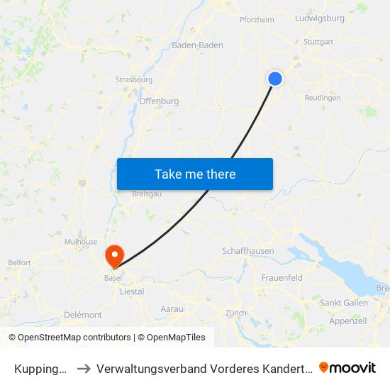 Kuppingen to Verwaltungsverband Vorderes Kandertal map