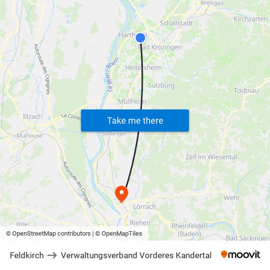 Feldkirch to Verwaltungsverband Vorderes Kandertal map