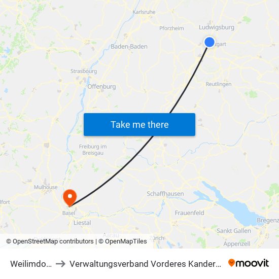 Weilimdorf to Verwaltungsverband Vorderes Kandertal map