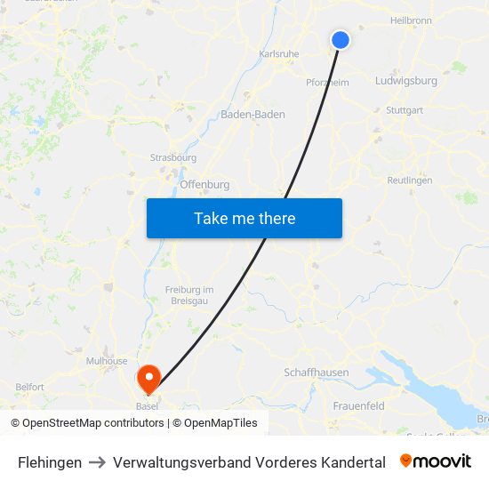 Flehingen to Verwaltungsverband Vorderes Kandertal map