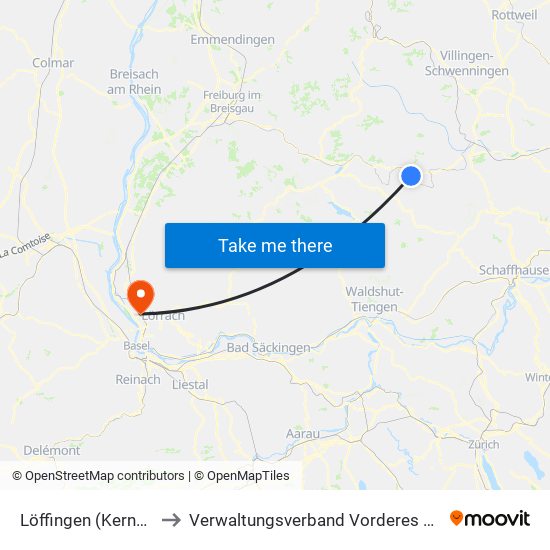 Löffingen (Kernstadt) to Verwaltungsverband Vorderes Kandertal map