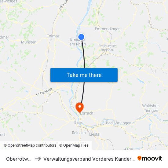 Oberrotweil to Verwaltungsverband Vorderes Kandertal map