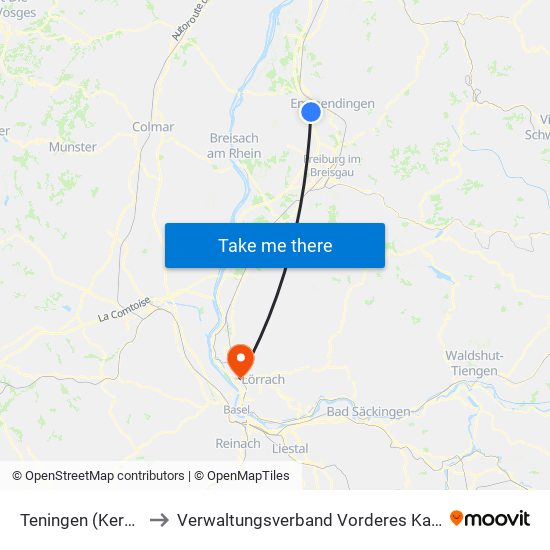 Teningen (Kernort) to Verwaltungsverband Vorderes Kandertal map