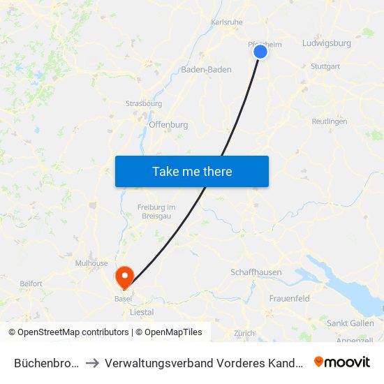 Büchenbronn to Verwaltungsverband Vorderes Kandertal map