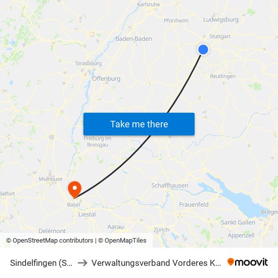 Sindelfingen (Stadt) to Verwaltungsverband Vorderes Kandertal map