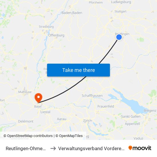 Reutlingen-Ohmenhausen to Verwaltungsverband Vorderes Kandertal map