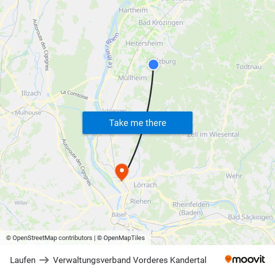 Laufen to Verwaltungsverband Vorderes Kandertal map